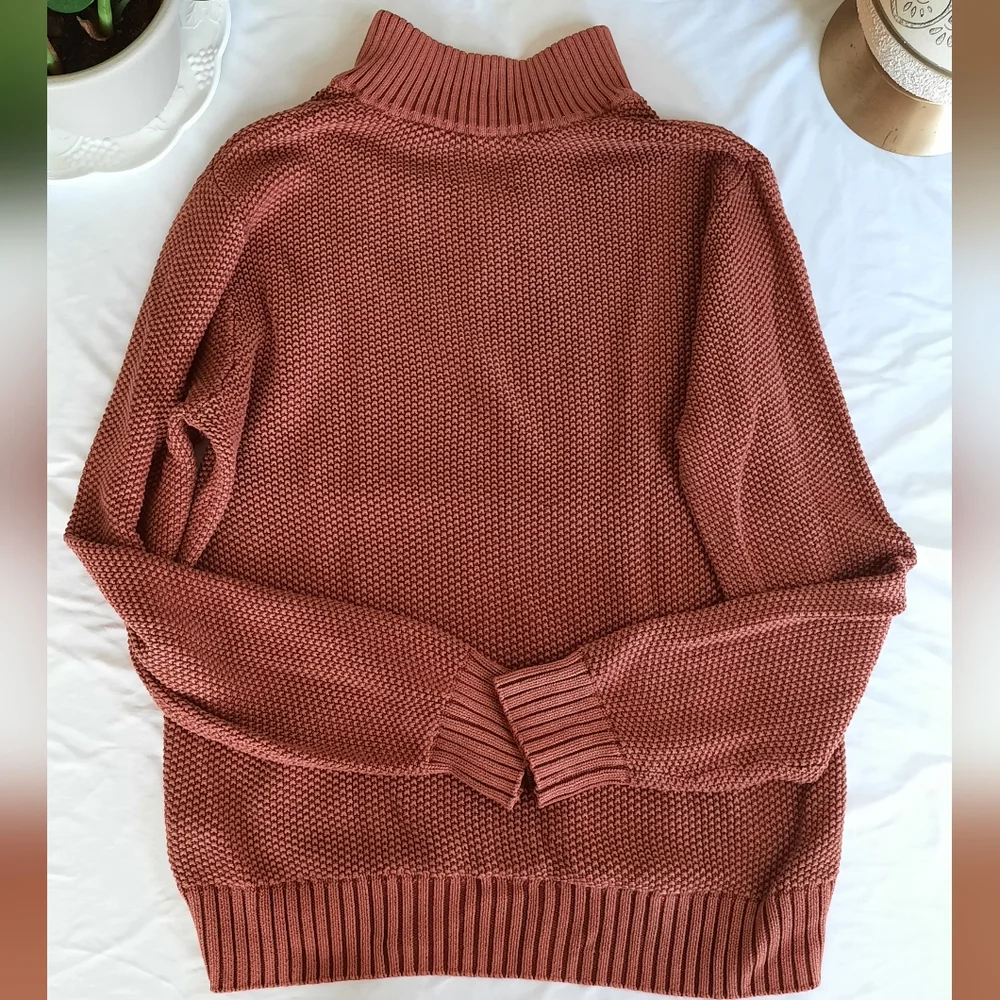 Lucky Brand Rust Cotton Chunky Knit Sweater Grandpa Cozy Classic